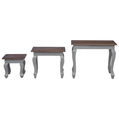 Nesting Table Brown, White Solid Mahogany Wood Small, Medium, Large