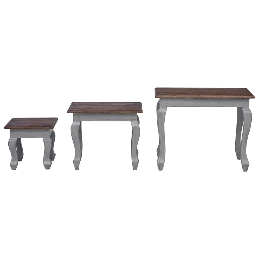 Nesting Table Brown, White Solid Mahogany Wood Small, Medium, Large