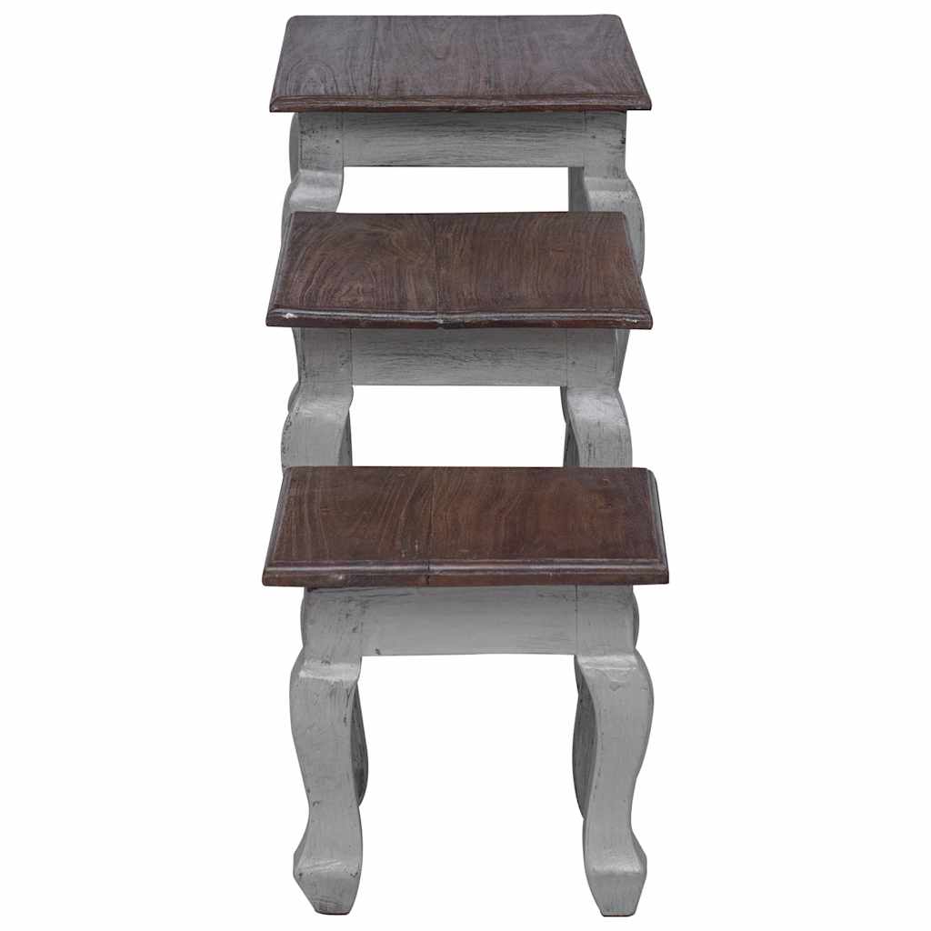 Nesting Table Brown, White Solid Mahogany Wood Small, Medium, Large