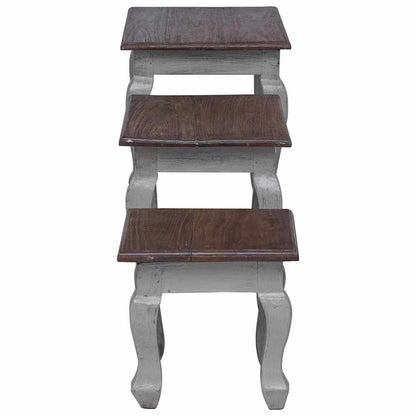 Nesting Table Brown, White Solid Mahogany Wood Small, Medium, Large