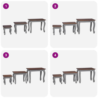 Nesting Table Brown, White Solid Mahogany Wood Small, Medium, Large