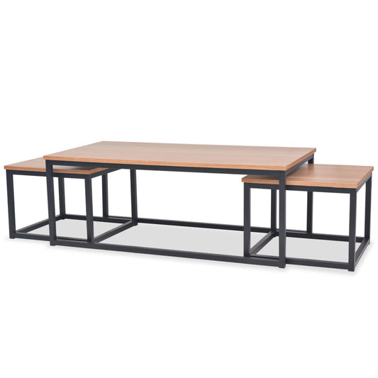 Side Table Set of 3 Brown and black