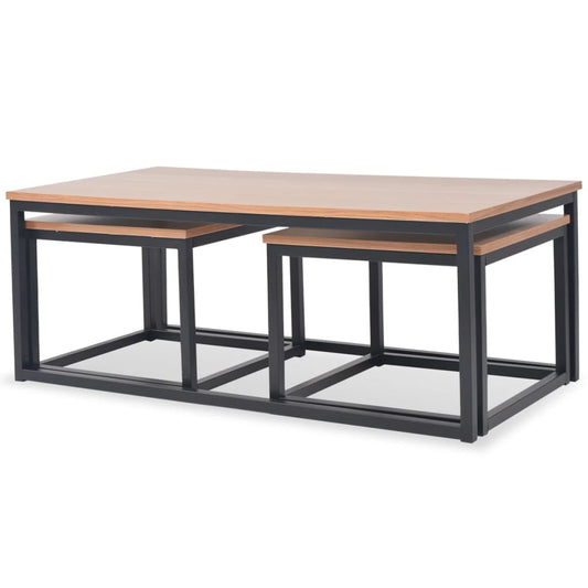 Side Table Set of 3 Brown and black