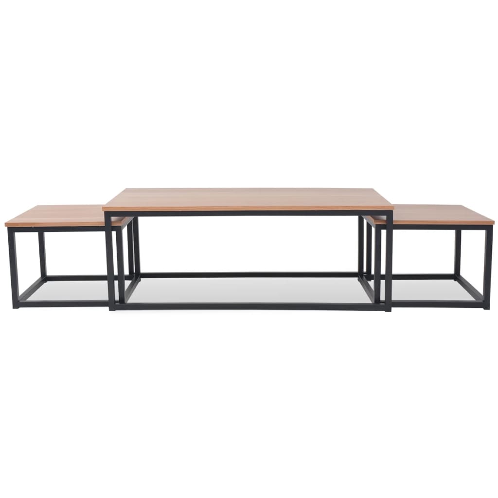 Side Table Set of 3 Brown and black
