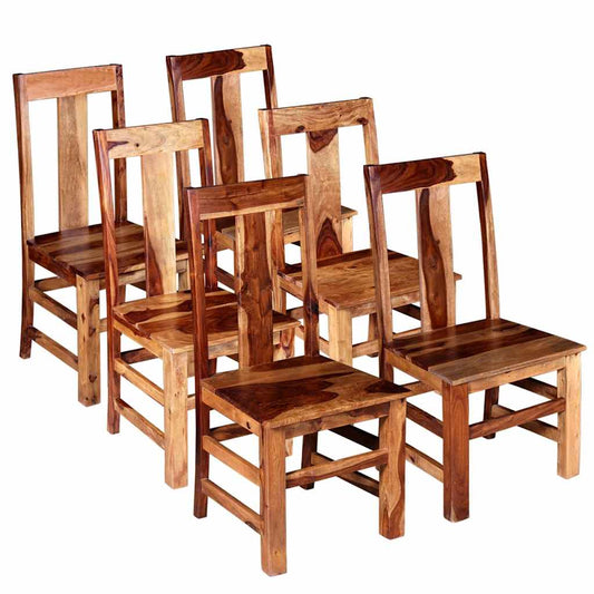Dining Chair Set of 6 Honey Matte Solid Acacia Wood Standard