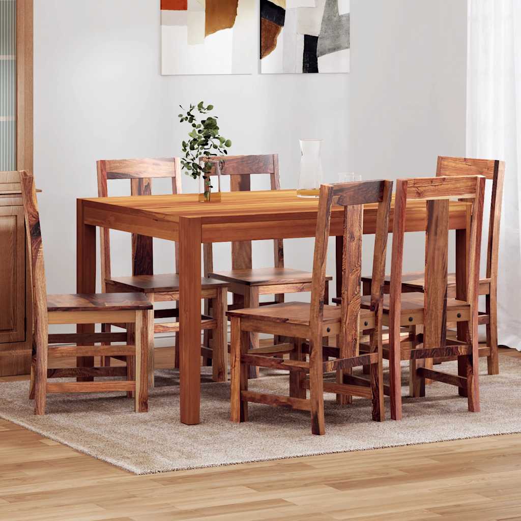 Dining Chair Set of 6 Honey Matte Solid Acacia Wood Standard