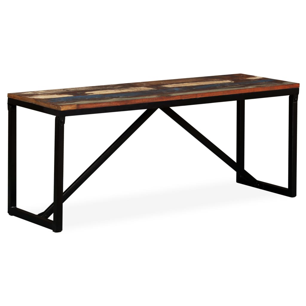 Bench Multicolour Solid reclaimed wood, steel 43.3 x 13.8 x 17.7 in