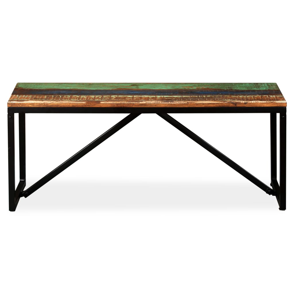 Bench Multicolour Solid reclaimed wood, steel 43.3 x 13.8 x 17.7 in