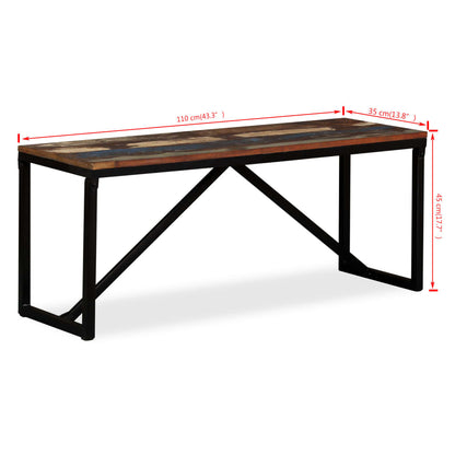 Bench Multicolour Solid reclaimed wood, steel 43.3 x 13.8 x 17.7 in
