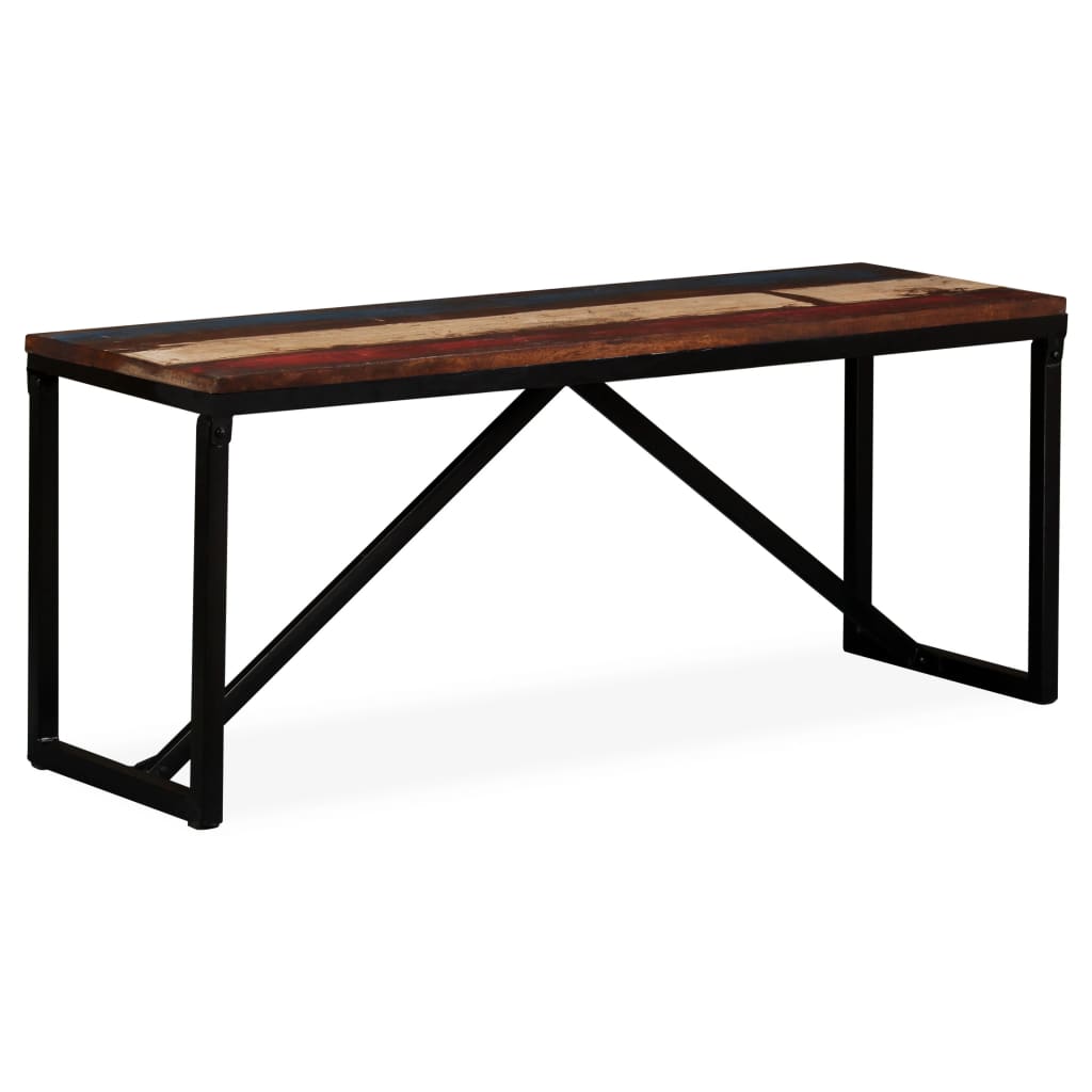 Bench Multicolour Solid reclaimed wood, steel 43.3 x 13.8 x 17.7 in