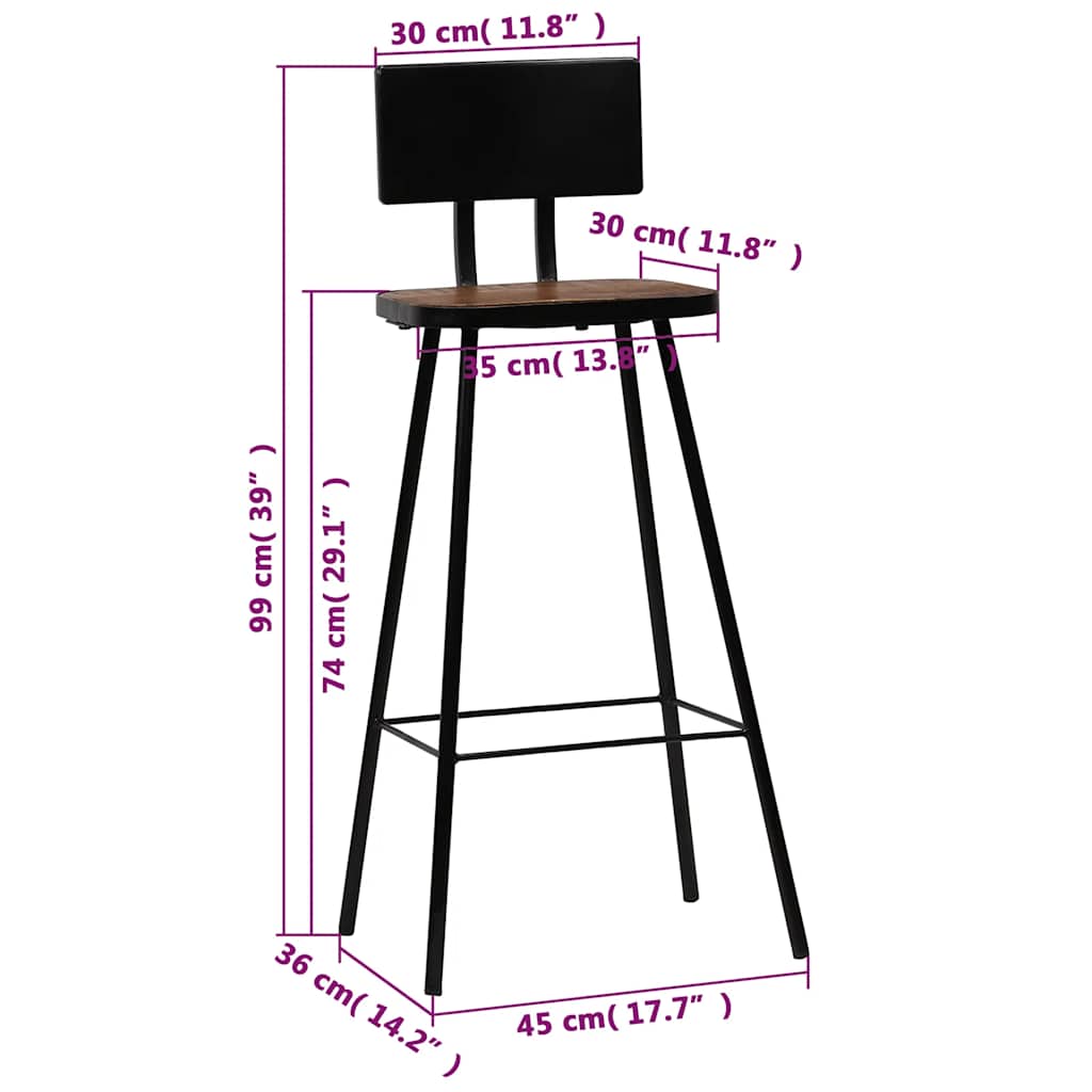Bar Chair Set of 2 Dark Brown, Black