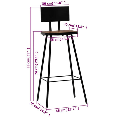 Bar Chair Set of 2 Dark Brown, Black