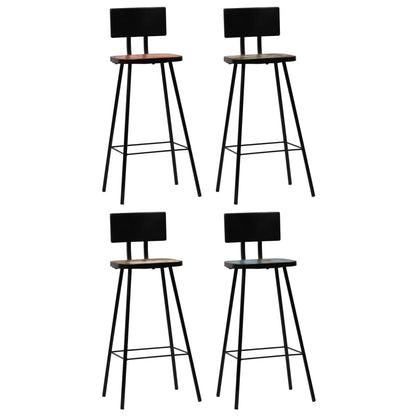 Bar Chair Set of 4 Multicolour Solid reclaimed wood and steel
