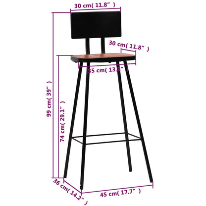 Bar Chair Set of 4 Multicolour Solid reclaimed wood and steel