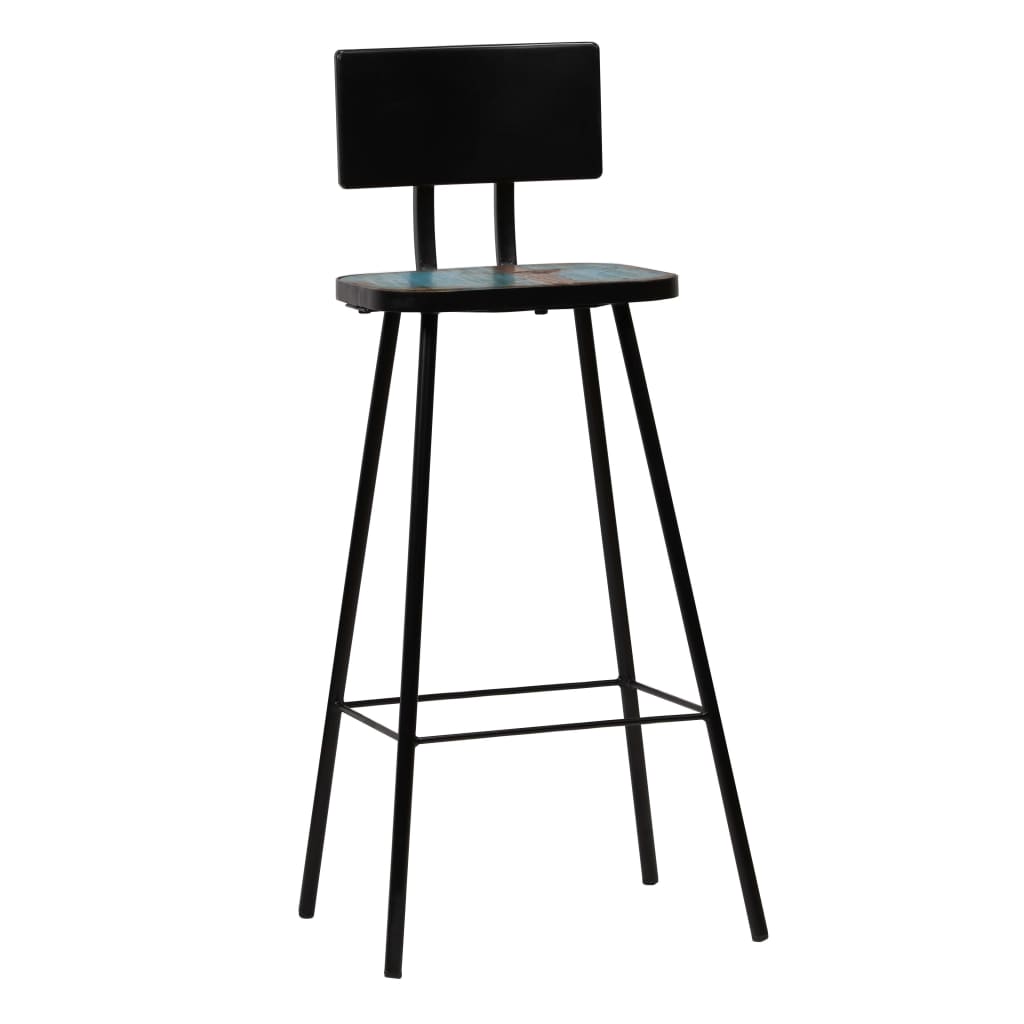 Bar Chair Set of 4 Multicolour Solid reclaimed wood and steel