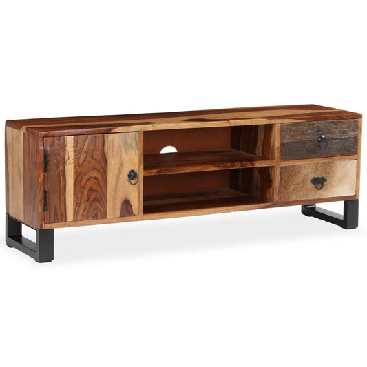 TV Cabinet Natural Wood Solid Acacia Wood, Steel Standard