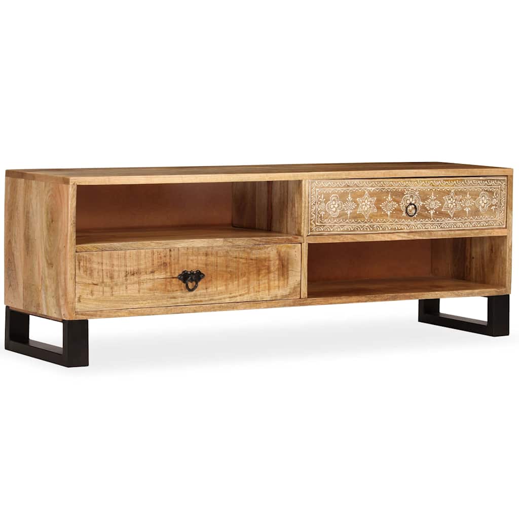 TV Cabinet Natural Mango Wood Solid Mango Wood and Steel Medium