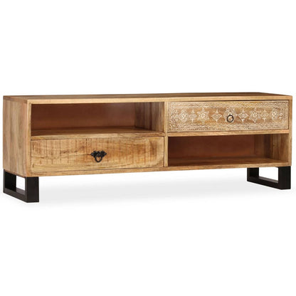 TV Cabinet Natural Mango Wood Solid Mango Wood and Steel Medium