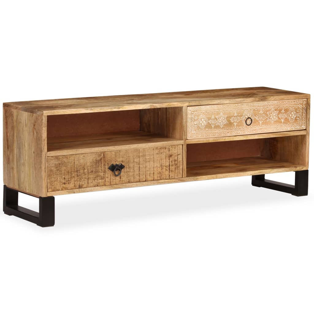 TV Cabinet Natural Mango Wood Solid Mango Wood and Steel Medium