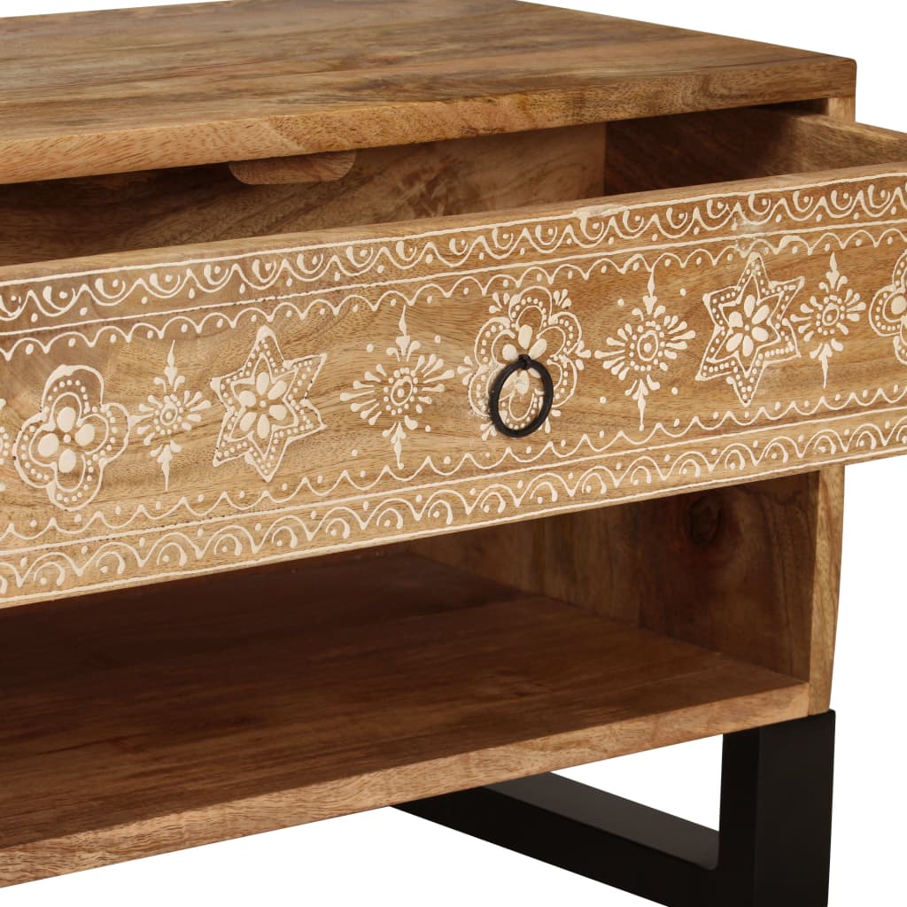 TV Cabinet Natural Mango Wood Solid Mango Wood and Steel Medium