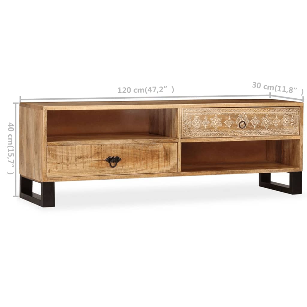 TV Cabinet Natural Mango Wood Solid Mango Wood and Steel Medium