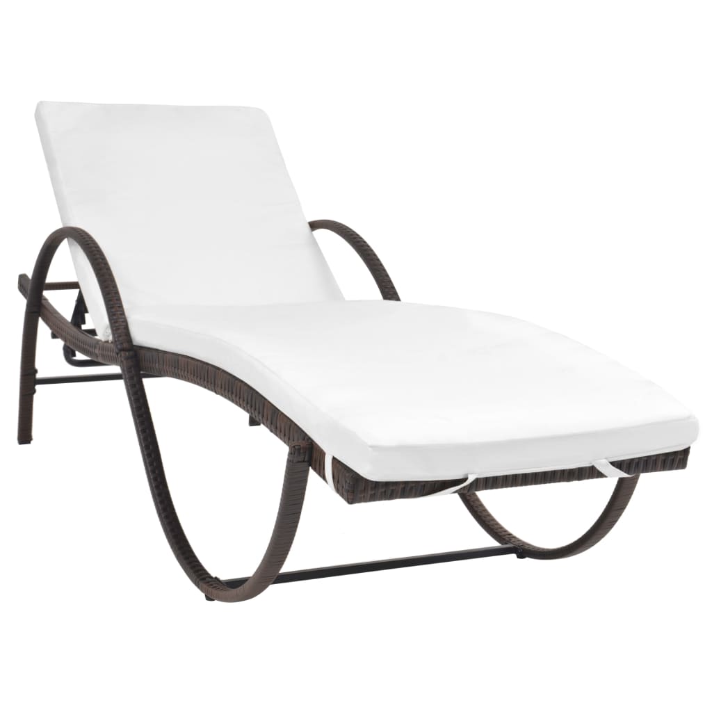 Sun Lounger Set of 5 Brown Powder-coated steel, PE rattan Large