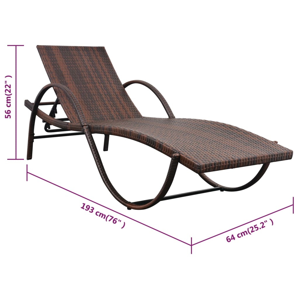 Sun Lounger Set of 5 Brown Powder-coated steel, PE rattan Large