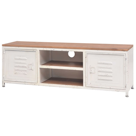 TV Stand White and Brown Galvanized Steel and Solid Fir Wood Small