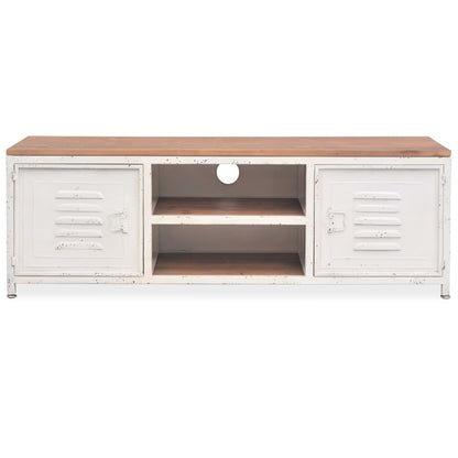 TV Stand White and Brown Galvanized Steel and Solid Fir Wood Small