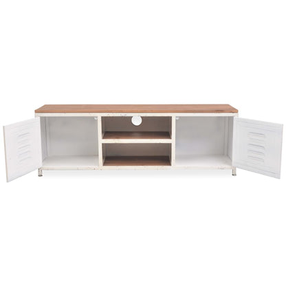 TV Stand White and Brown Galvanized Steel and Solid Fir Wood Small
