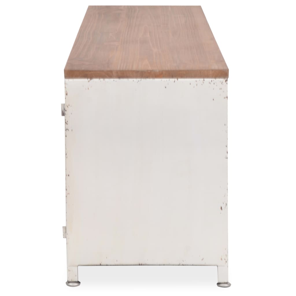 TV Stand White and Brown Galvanized Steel and Solid Fir Wood Small