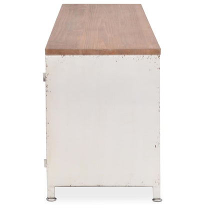 TV Stand White and Brown Galvanized Steel and Solid Fir Wood Small