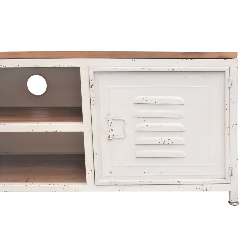 TV Stand White and Brown Galvanized Steel and Solid Fir Wood Small