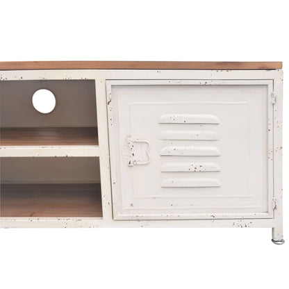TV Stand White and Brown Galvanized Steel and Solid Fir Wood Small