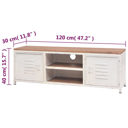 TV Stand White and Brown Galvanized Steel and Solid Fir Wood Small