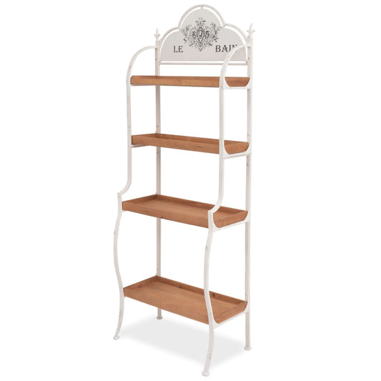 Standing Shelf White and Brown Steel and solid fir wood