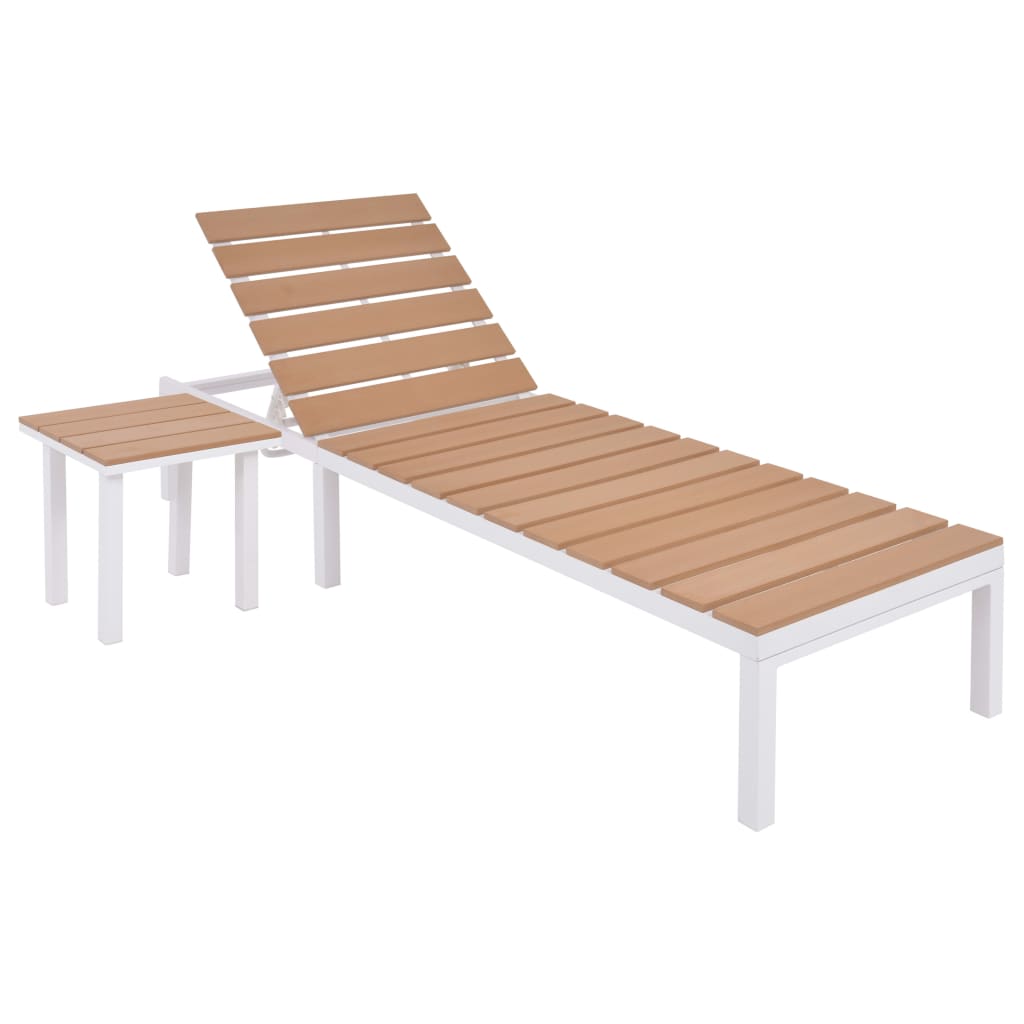 Sun Loungers 2 pcs with Table Aluminum and WPC White and Brown