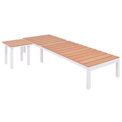 Sun Loungers 2 pcs with Table Aluminum and WPC White and Brown