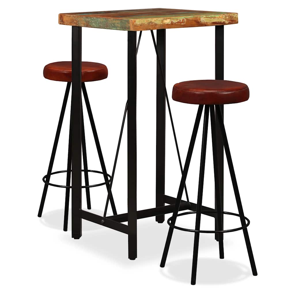 Bar Set Brown and Black Solid Reclaimed Wood Industrial Durable