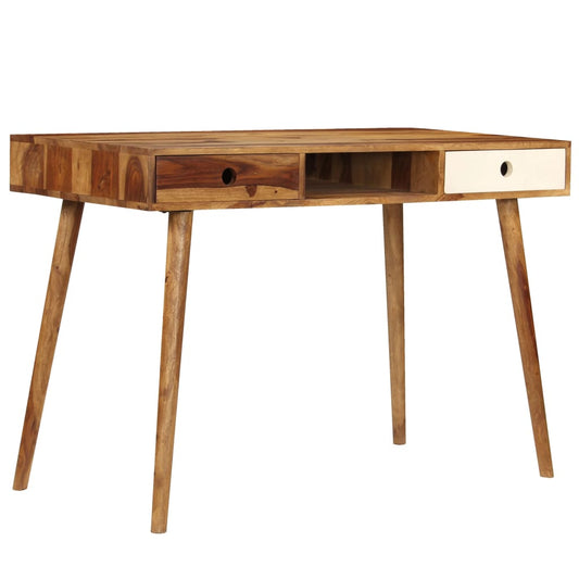Writing Desk Brown and White Solid Acacia Wood