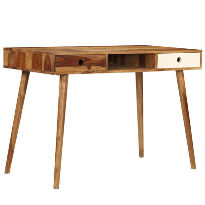 Writing Desk Brown and White Solid Acacia Wood