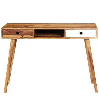 Writing Desk Brown and White Solid Acacia Wood