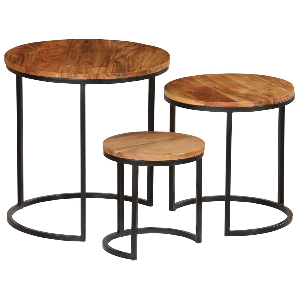 Coffee Table Set of 3 Various wood tones Acacia wood and steel