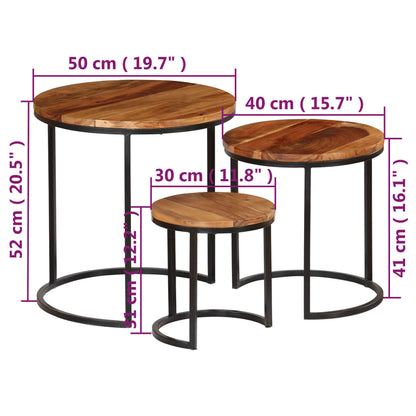Coffee Table Set of 3 Various wood tones Acacia wood and steel