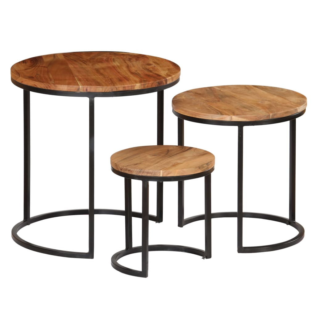Coffee Table Set of 3 Various wood tones Acacia wood and steel