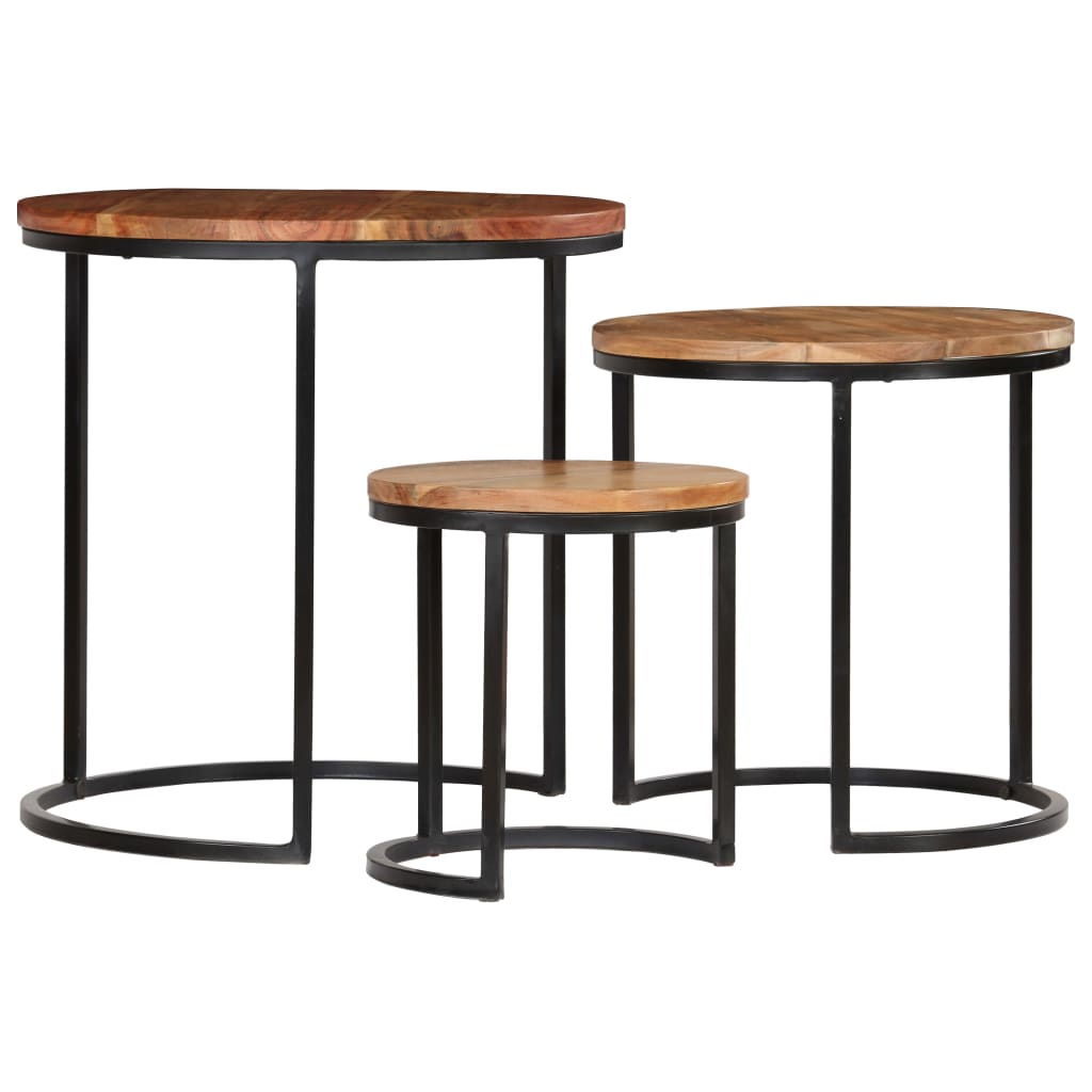 Coffee Table Set of 3 Various wood tones Acacia wood and steel
