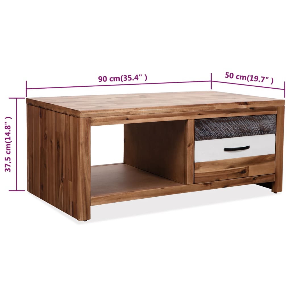 Coffee Table Brown, Black, White Solid acacia wood, MDF