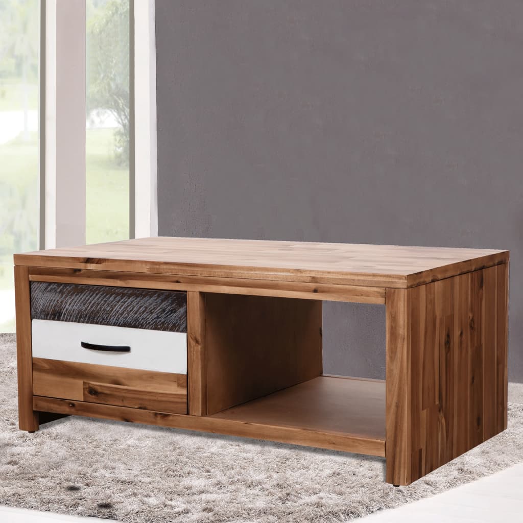 Coffee Table Brown, Black, White Solid acacia wood, MDF
