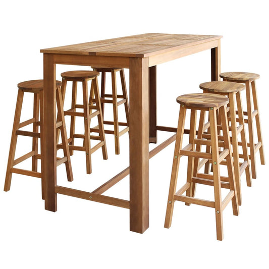 Bar Table And Stool Brown Solid acacia wood Large Footrest