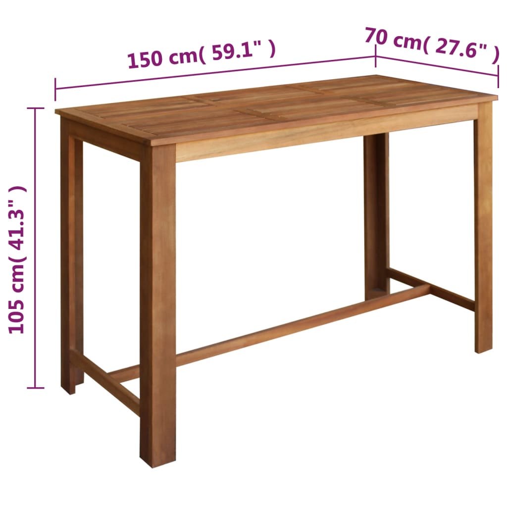 Bar Table And Stool Brown Solid acacia wood Large Footrest